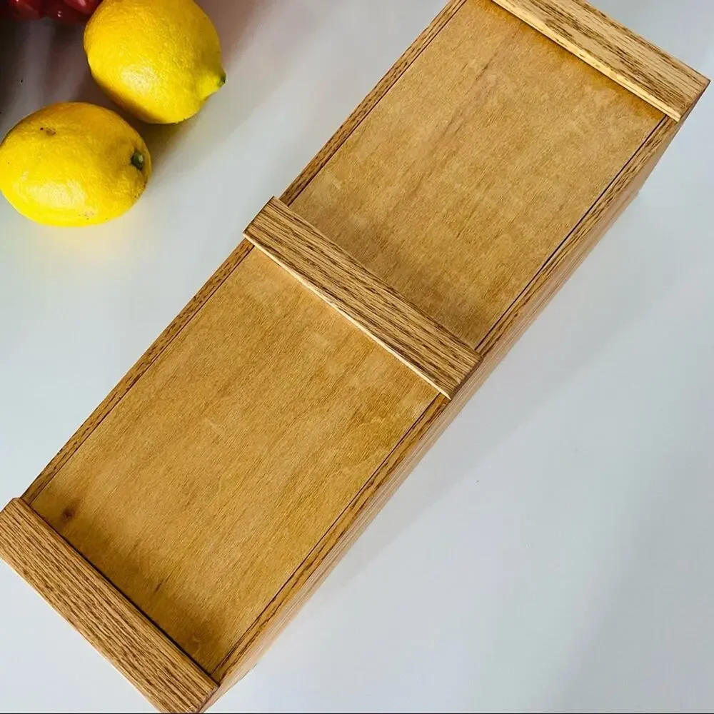 VINTAGE Handmade Light Wooden Rectangle Oblong Storage Decorative Box Lid